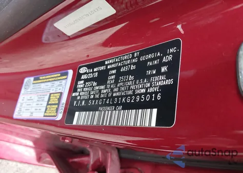 2019 Kia Optima S z USA, uszkodzony, nr VIN 5XXGT4L31KG295016